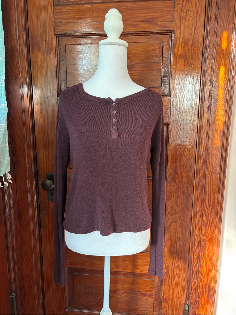 Brandy Melville Long-Sleeve Henley Top - Maroon